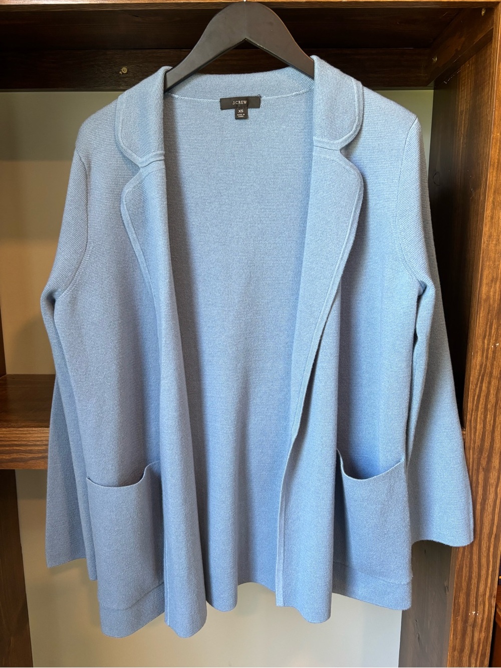 J. Crew Sweater Blazer: Light Blue Open-Front Knit Cardigan